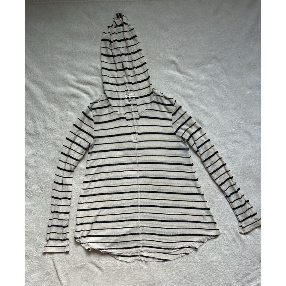 Rag Poets Womens Gauze Hoodie Striped Cream/ Black Sz M Lightweight Hoodie